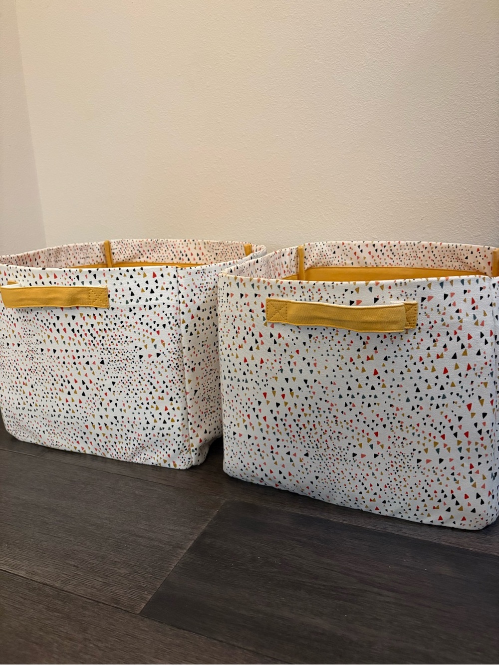 Land of Nod White Confetti Fabric Storage Bins Set